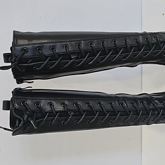 Dream Paris Black Lace Up Chunky Track Sole Knee High Black Boots Size 6 - Picture 14 of 16